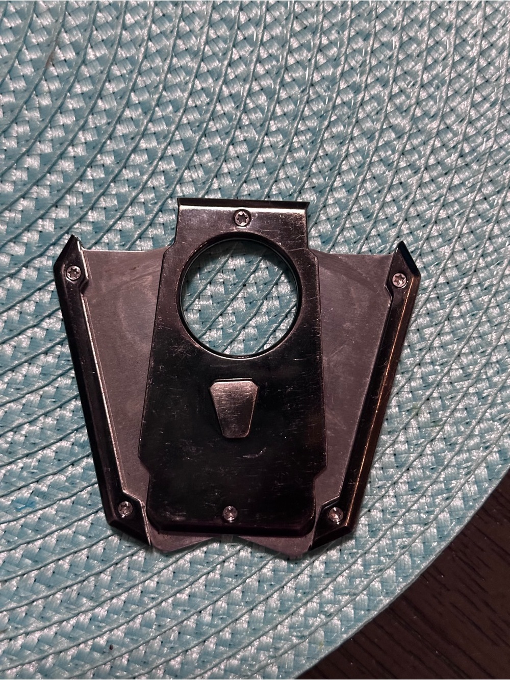 Black Metal Cigar Cutter with Circular Blade Window